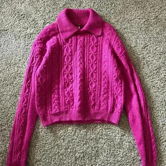 Free People Every Cloud Pullover / Fuschia Fizz size small - Picture 4 of 9